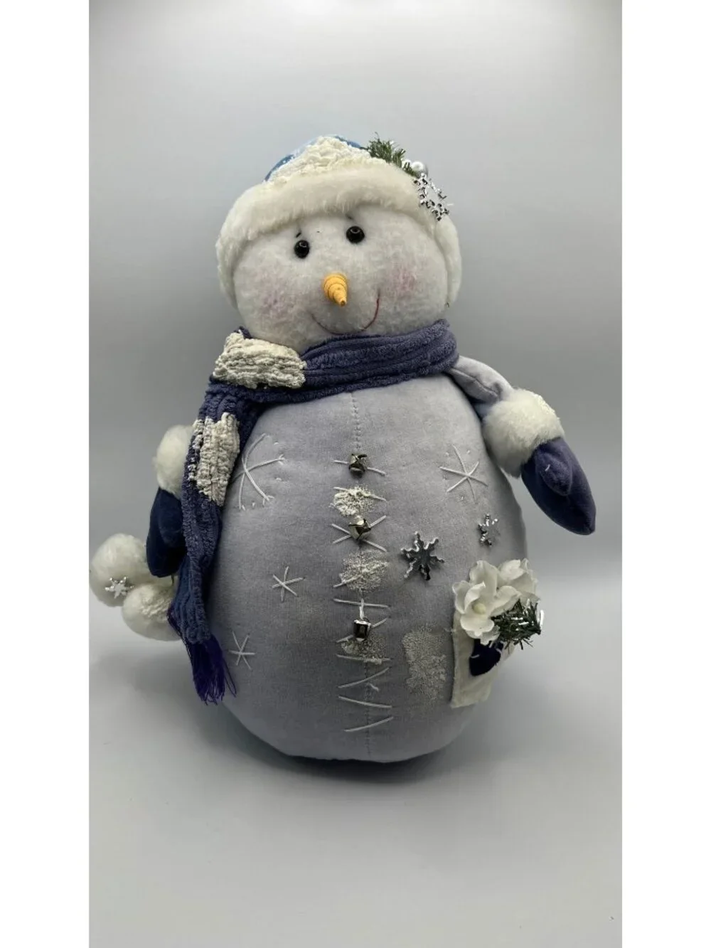 Soft Snowman Plush With Blue Hat & Scarf Decorative Accents